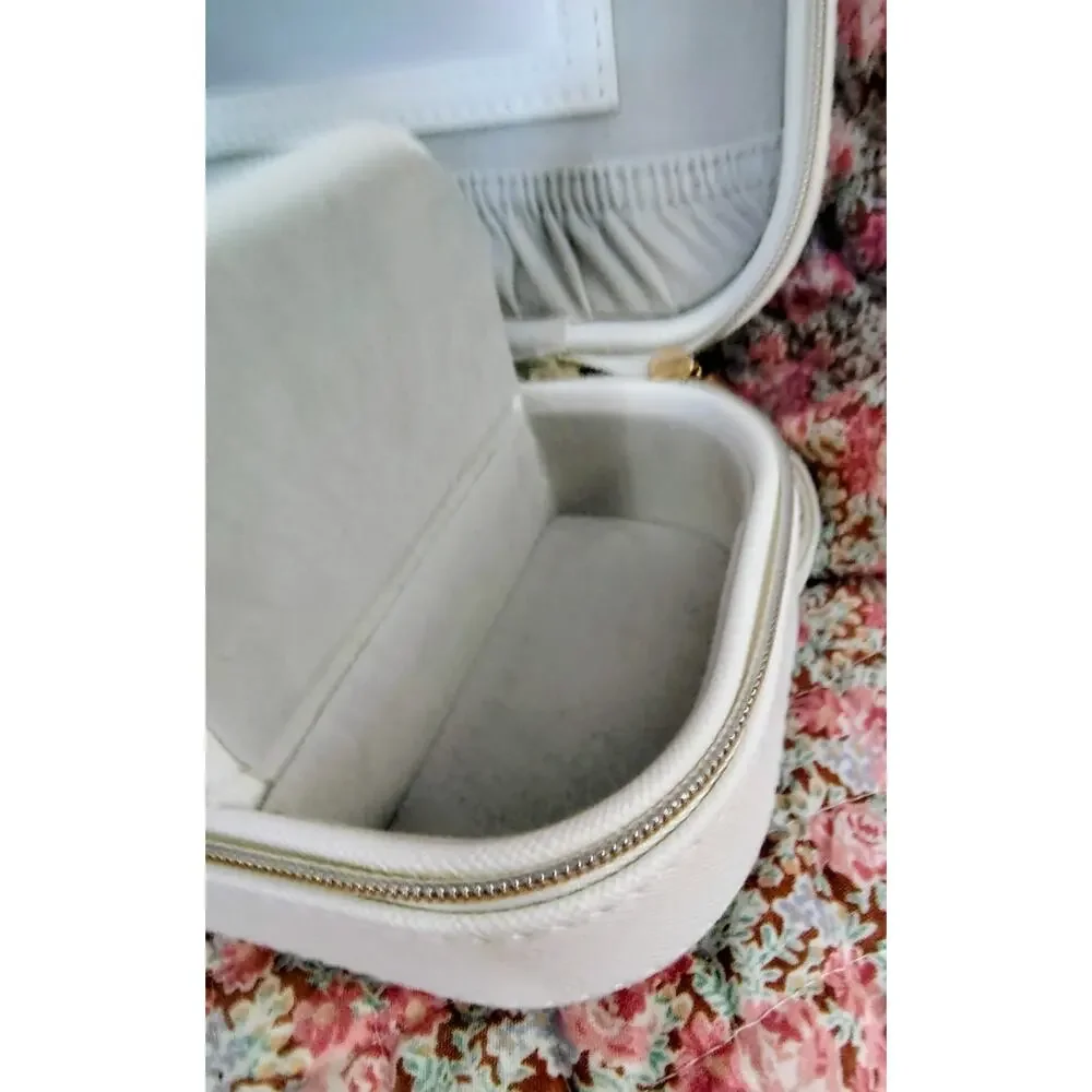 Portable White Jewelry Box Storage Organizer, 